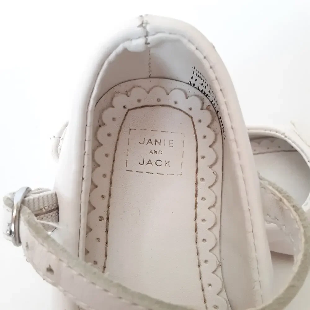 Janie & Jack Girls 11 JJ Easter White Mary Janes Top Strap Kids Leather Flats